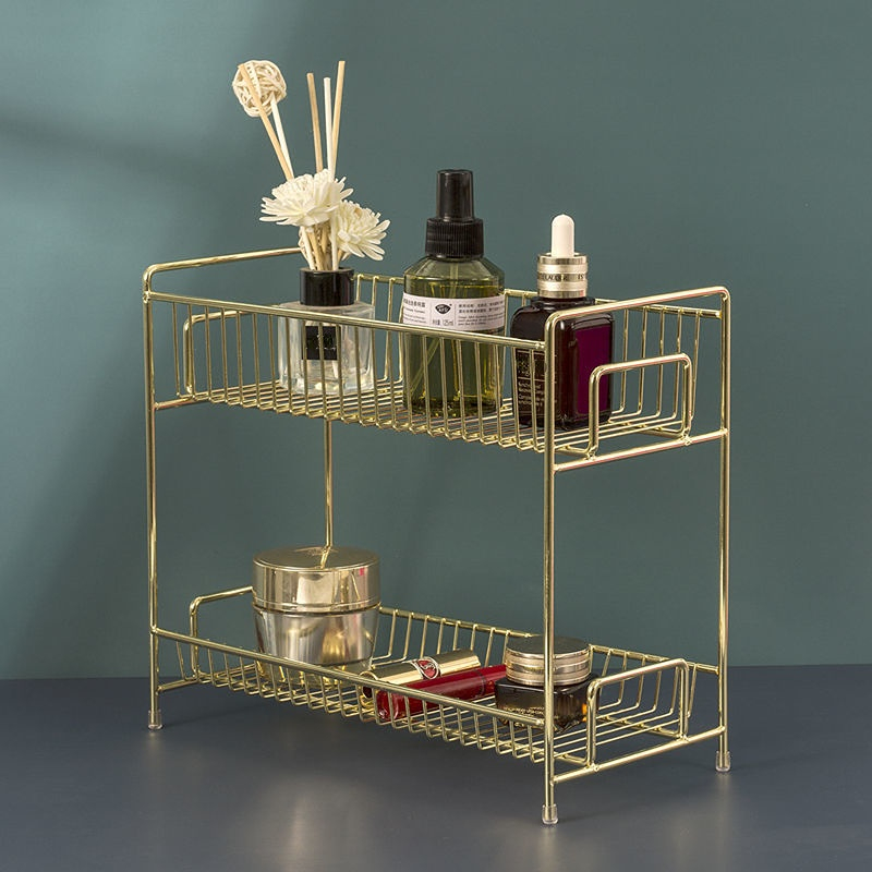 Luxury Skincare Tools - Kotak penyimpanan kosmetik emas logam, rak